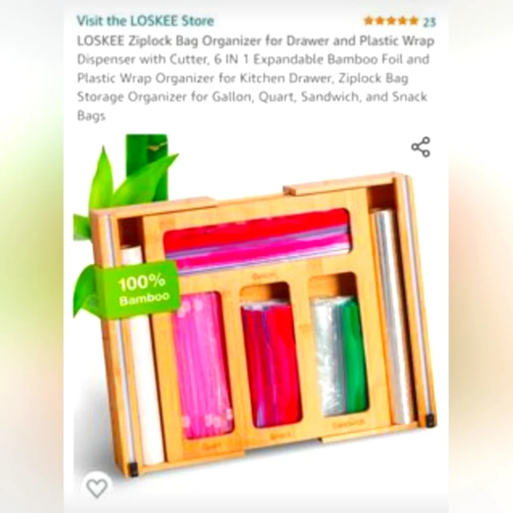 6 in 1 expandable Bamboo ziplock page, sandwich bags, quart size bag. Organizer
